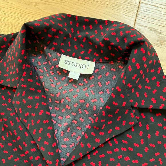 Vintage Black and Red Midi Dress Button front Collar size 10 - Picture 3 of 4